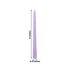 12-Pack Taper Candles Spiral Long Burn Wick Design Lavender Lilac - Premium Unscented Wax Dinner Candle Sticks 11"