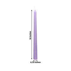 12-Pack Taper Candles Premium Wax Design Lavender Lilac - Unscented Candles for Upscale Settings 10"