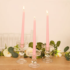 12-Pack Taper Candles Premium Wax Design Pink - Unscented Candles for Upscale Settings 10"