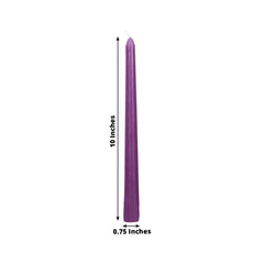 12-Pack Taper Candles Premium Wax Design Purple - Unscented Candles for Upscale Settings 10"