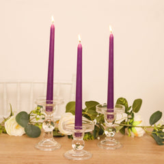 12-Pack Taper Candles Premium Wax Design Purple - Unscented Candles for Upscale Settings 10"