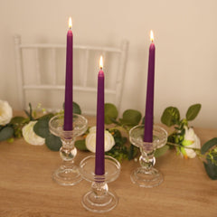 12-Pack Taper Candles Premium Wax Design Purple - Unscented Candles for Upscale Settings 10"