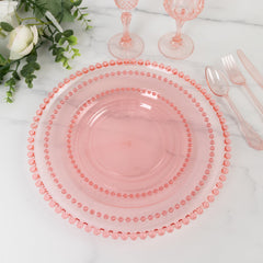 6-Pack Acrylic Round Charger Plates 13" in Transparent Blush with Beaded Rim, Decorative Dinner Party Serving Plates