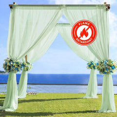 5ftx14ft Premium Sage Green Chiffon Curtain Panel, Durable Flame Resistant Backdrop Ceiling Drapery With Rod Pocket