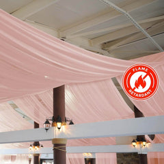 5ftx32ft Premium Dusty Rose Chiffon Curtain Panel, Durable Flame Resistant Backdrop Ceiling Drapery With Rod Pocket