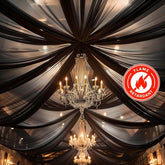 5ftx32ft Premium Black Chiffon Curtain Panel, Durable Flame Resistant Backdrop Ceiling Drapery With Rod Pocket