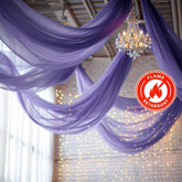 5ftx32ft Premium Purple Chiffon Curtain Panel, Durable Flame Resistant Backdrop Ceiling Drapery With Rod Pocket