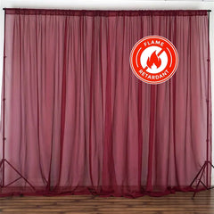 2 Pack Burgundy Sheer Chiffon Event Curtain Drapes, Durable Flame Resistant Premium Organza Backdrop Event Panels With Rod Pockets - 10ftx10ft