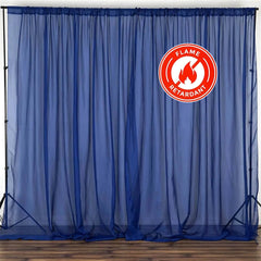 2 Pack Navy Blue Sheer Chiffon Event Curtain Drapes, Durable Flame Resistant Premium Organza Backdrop Event Panels With Rod Pockets - 10ftx10ft