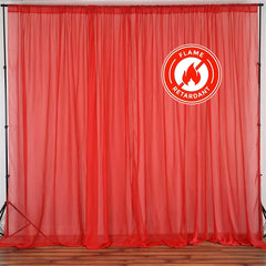 2 Pack Red Sheer Chiffon Event Curtain Drapes, Durable Flame Resistant Premium Organza Backdrop Event Panels With Rod Pockets - 10ftx10ft