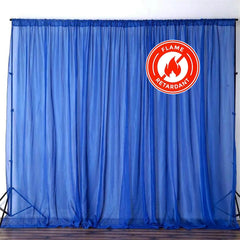 2 Pack Royal Blue Sheer Chiffon Event Curtain Drapes, Durable Flame Resistant Premium Organza Backdrop Event Panels With Rod Pockets - 10ftx10ft
