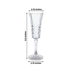 6 Pack 6oz Shatterproof Plastic Champagne Flutes with Embossed Leaf Pattern, Clear Reusable Cocktail Wine Glasses - 8.5"