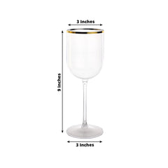 12-Pack 12oz Clear Plastic Wine Goblets with Gold Rim, Premium Disposable Long Stem Glassware - 9"