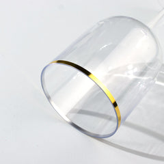 12-Pack 12oz Clear Plastic Wine Goblets with Gold Rim, Premium Disposable Long Stem Glassware - 9"