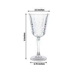 6 Pack Shatterproof Plastic Cocktail Glasses Clear with Embossed Leaf Pattern, 10oz Reusable Wine Glasses - 8"