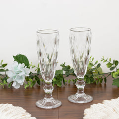 6-Pack Champagne Flute Glasses Clear Textured Crystal Cut Design - Chic Wine Goblets for Parties & Events 6oz 8"