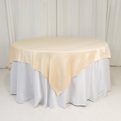 Lamour Satin 72"x72" Table Overlay Square Tablecloth Beige - Smooth Finish Table Topper