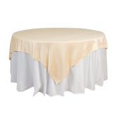 Lamour Satin 72"x72" Table Overlay Square Tablecloth Beige - Smooth Finish Table Topper