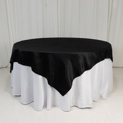 Lamour Satin 72"x72" Table Overlay Square Tablecloth Black - Smooth Finish for Luxurious Events