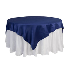 Lamour Satin 72"x72" Table Overlay Square Tablecloth Navy Blue - Smooth Finish Table Topper