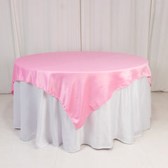 Lamour Satin 72"x72" Table Overlay Square Tablecloth Pink - Smooth Finish Table Topper