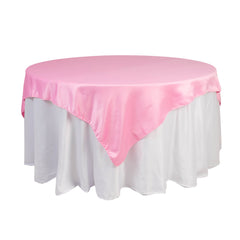 Lamour Satin 72"x72" Table Overlay Square Tablecloth Pink - Smooth Finish Table Topper