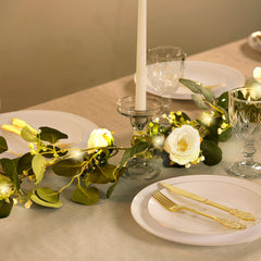 Lighted Greenery Garland with Eucalyptus & Peonies, 5.5ft Battery-Powered Greenery for Fireplace, Table & Event Styling