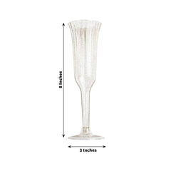12-Pack Plastic Champagne Flutes Clear/Gold Glitter Flared Design - Lightweight Disposable Toasting Glasses 6oz