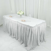 17ft Silver Metallic Shimmer Tinsel Spandex Pleated Table Skirt with Top Velcro Strip