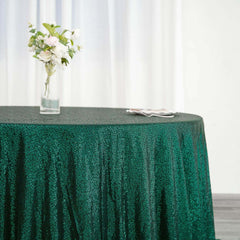Sequin 132" Round Tablecloth Hunter Emerald Green - Seamless Dazzling Table Cover