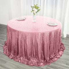 132" Pink Seamless Sequin Round Tablecloth, Sparkly Tablecloth