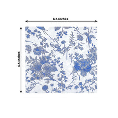 20-Pack Paper Cocktail Napkins with French Toile Print White/Blue - Disposable 2 Ply Beverage Napkins for Events 5"x5"