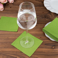 20-Pack Paper Linen-Like Cocktail Napkins Olive Green - Disposable 5"x5" Airlaid Soft Napkins