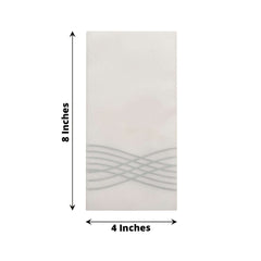 25 Pack Linen-Like Paper 8"x4" Napkins White with Metallic Silver Foil Wave Design - Soft & Absotbent Airlaid Hand Towels
