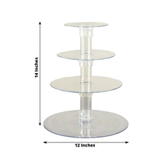 4-Tier Acrylic Round Cupcake Stand Clear - Heavy Duty Easy To Assemble Dessert Tower Holder Pastry Display with Film Sheets for Modern Minimalist Buffet Party Tables 14"