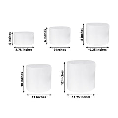 Set of 5 Acrylic Cake Stands Cylinder Design Round White - Display Risers for Events 4", 6", 8", 10", 12"
