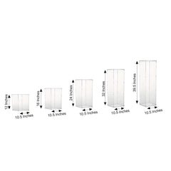 Set of 5 Clear Acrylic Display Boxes, Transparent Pedestal Risers with Interchangeable Lid and Base - 12",16",24",32",40"