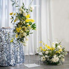 Acrylic Floor Vase Flower Stand with Square Mirror Base Clear - Decorative Wedding Column for Large Events 48"