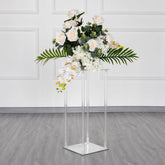 Acrylic Flower Vase Pillar Stand with Square Mirror Base Clear - Versatile Wedding Table Centerpiece 24"
