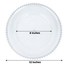 6-Pack Acrylic Round Charger Plates 13" in Clear Silver Glittered with Beaded Rim, Decorative Dinner Party Serving Plates