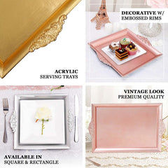 2-Pack Acrylic Rectangle Serving Trays 14"x10" in Gold with Embossed Handles, Sleek Decorative Dinner Party Food Platters