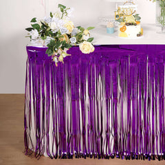 30"x9ft Purple Metallic Foil Fringe Table Skirt, Self Adhesive Tinsel Table Skirt