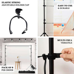 8 Pack 16" Elastic String Photography Backdrop Clamps, Holder Clips