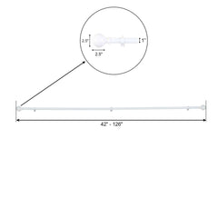 42"-126" Adjustable Curtain Rod Set, White, Round Finials