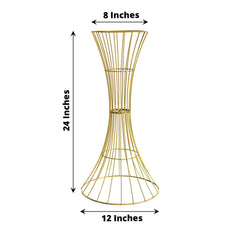 Metal Centerpiece Stand Gold Hourglass Trumpet Shape Design - Flower Open Frame Reversible Pedestal 24"