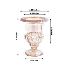2-Pack Glass Mini Pedestal Flower Vases in Classic Roman Urn Style Amber Gold - Sophisticated Wedding Table Centerpieces 8"
