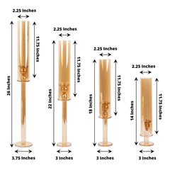 Set of 4 Crystal Glass Hurricane Taper Candle Holders, Decorative Tall Candle Stands Gold Cylinder Chimney Tubes 14", 18", 22", 26"