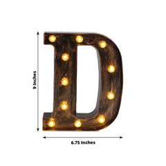 LED Marquee Letter "D" Industrial Style Antique Black - Light-Up Alphabet Sign for Weddings & Displays 9"