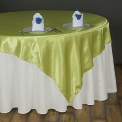 Satin 90"x90" Table Overlay Square Tablecloth Apple Green - Smooth Finish Table Topper