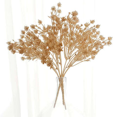 4-Pack Artificial Baby's Breath Flower Bouquet Metallic Gold - Decorative Faux Gypsophila Floral Bush Bouquet Fillers for Stunning Event Decor & Centerpieces 13"